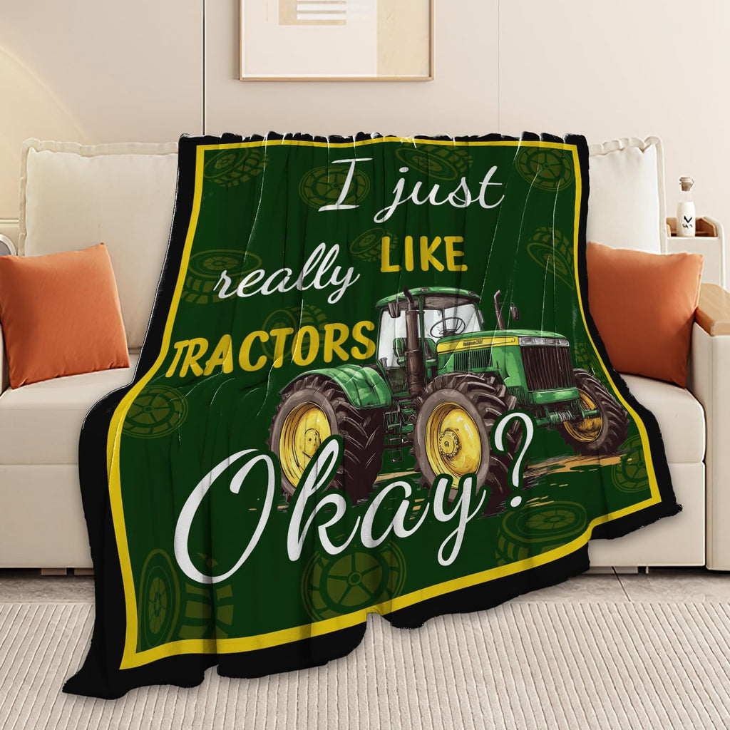 Tractor Blanket Farm Green Tractor Throw Blanket Gifts for Women Girls Men Boys Kids Adults Super Soft Cozy Plush Fluffy Fuzzy Fleece Blanket Decor 50''X60''