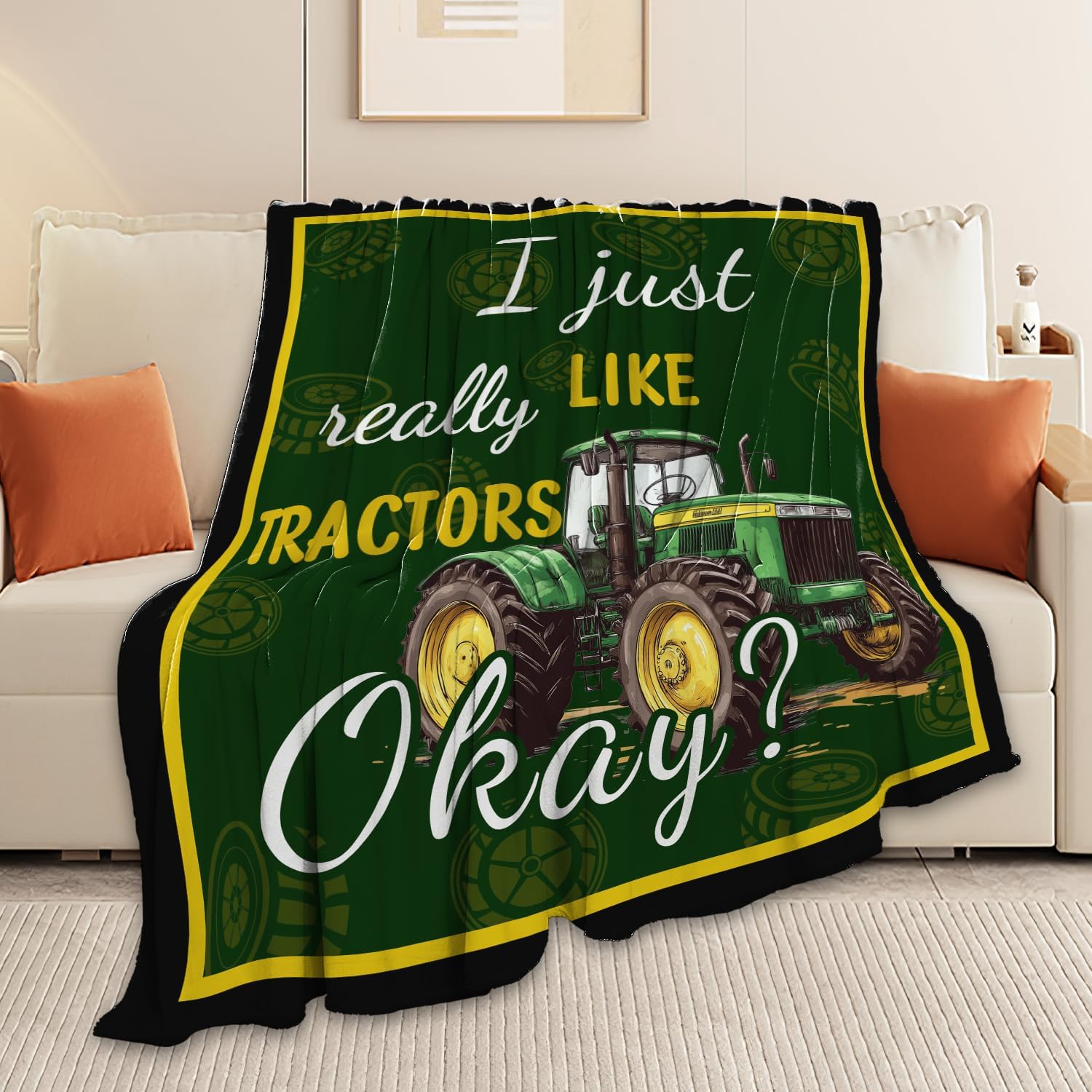 Tractor Blanket Farm Green Tractor Throw Blanket Gifts for Women Girls Men Boys Kids Adults Super Soft Cozy Plush Fluffy Fuzzy Fleece Blanket Decor 50''X60''