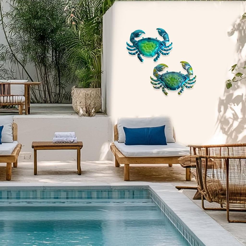 LIFFY Metal Crab Wall Art Decor Ocean Wall Hanging Coastal Wall Sculptures Beach Theme Wall Decoration for Indoor Outdoor Bathroom Bedroom Living Room Garden Pool (10inch,2 pcs)