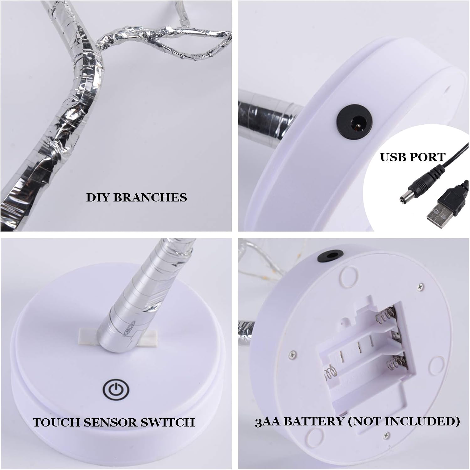 108 LED Sparkly Fairy Tree Lamp, Warm White, Remote Control, USB/Battery, 8 Modes, DIY Bonsai Decor, Festival Decoration Light