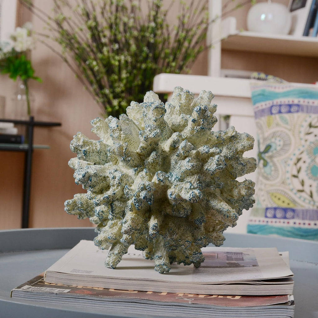 HAUCOZE Artificial Coral Decor Ocean Sculpture Arts Modern Gifts Polyresin Blue 7.1 inch
