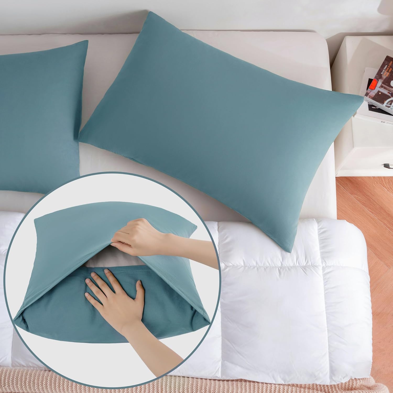 JELLYMONI Pillowcases King Set of 2 Cotton Envelope Pillow Covers Grayish Blue 20×36in Bed Pillow Case 100% Washed Cotton Soft Breathable (Pillows are not Included)