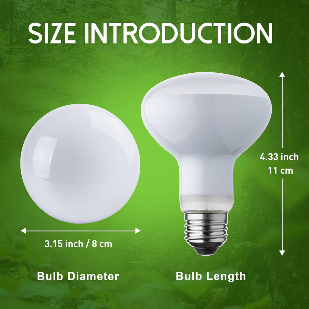 Reptile Heat Lamp Bulb, 100 Watt UVA Daylight Basking Spot Light for Bearded Dragon, Turtle, Lizard, Snake, Tortoise, Chameleon, Amphibians - 2 Pack