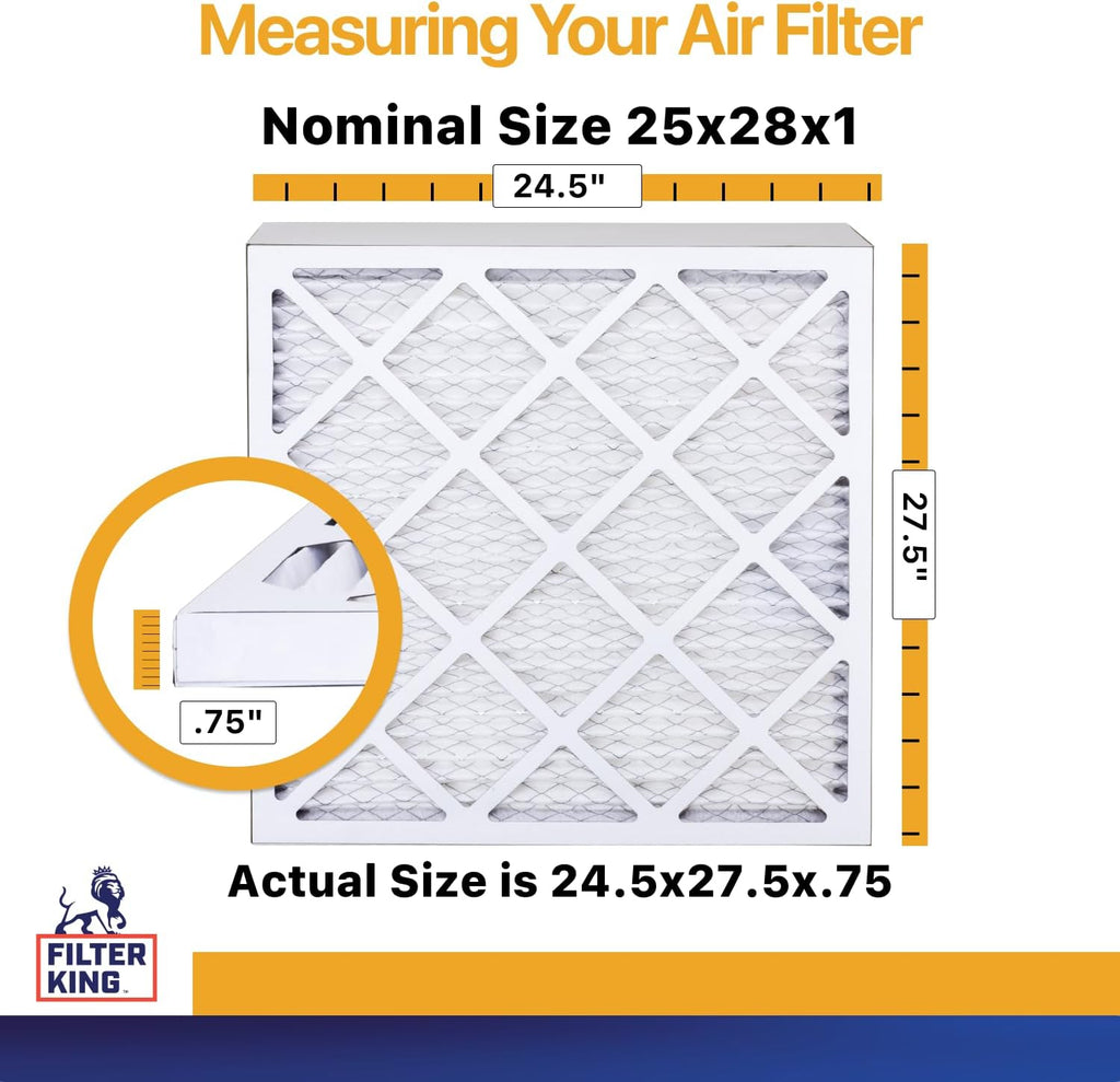 Filter King 25x28x1 Air Filter | 6-PACK | MERV 13 HVAC Pleated A/C Furnace Filters | MADE IN USA | Actual Size: 24.5 x 27.5 x .75"
