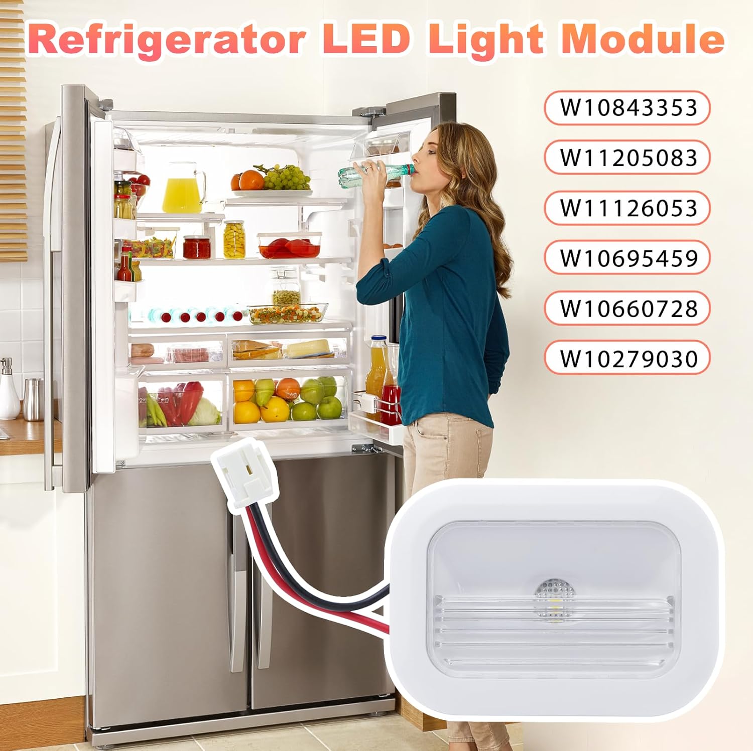 Refrigerator Parts W10695459 Refrigerator LED Light Module Assembly Compatible for Whirlpool Maytag,Refrigerator LED Light Board Replaces W10843353,W11126053, W10660728, W10279030, W11205083