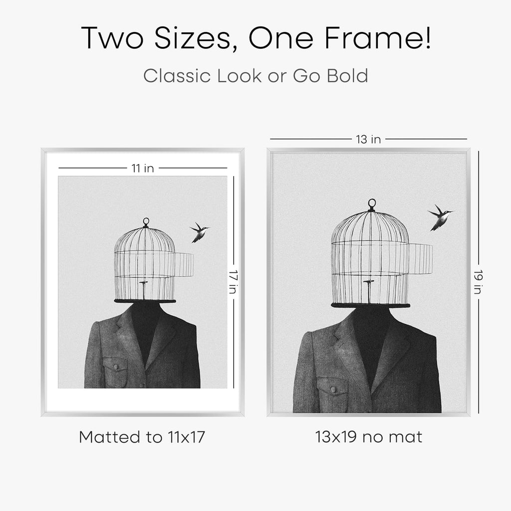 Homeforia 13 x 19 Frame Silver, High End Metal 13 x 19 Picture Frames with Mat 11 by 17 Photo, 13x19 Silver Poster Frame Matted to 11x17 Print, 19x13 Hanging Frames, Tempered Glass, Wall Kit, Set of 3