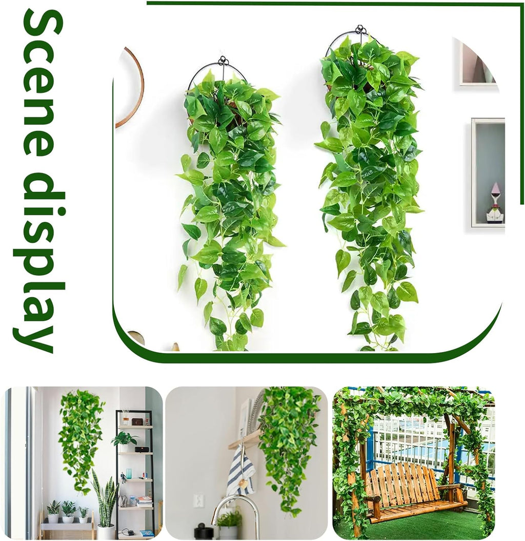 Fake Hanging Plants Vines(8pcs)for Room Decor, Artificial Ivy Greenery Garlands for Home Bedroom Living Aesthetic Kitchen Office Wall Patio Bookshelf,Indoor,Outdoor Farmhouse Decorations(No Basket)