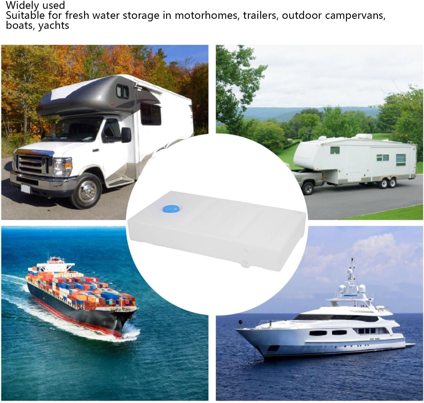 Asixxsix 21Gallon RV Fresh Water Tank, Cube Shape Potable Water Storage Tank Seamless 85MM Water Inlet Water Plastic Storage for Drinking Cooking Cleaning Showering Campers Trailers