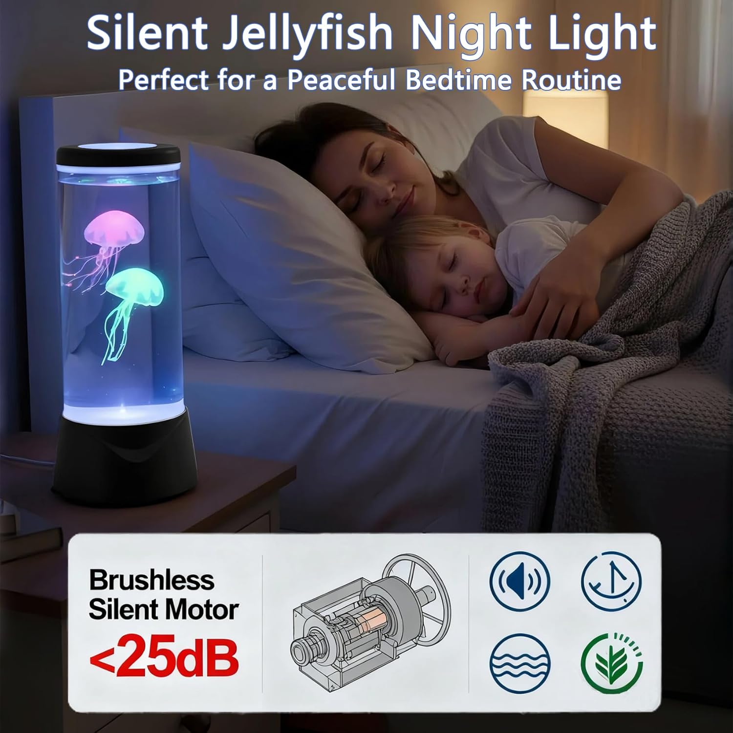 Jellyfish Lamp, 7 Color LED Changing Jelly Fish Light Lamp with Quiet Motor, Lifelike Movements, Jellyfish Decor for Bedroom, Office, Sensory Lamp Great Gifts for Kids (Black)