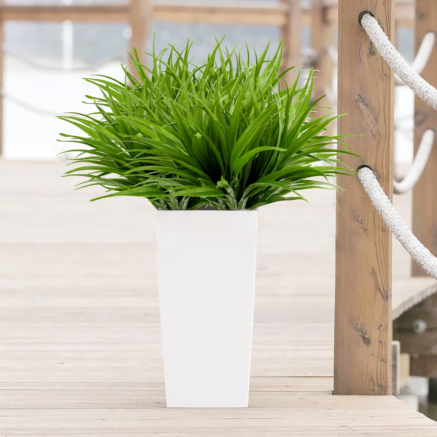 24Pcs Artificial Grass Plant Fake Outdoor Plastic Plants UV Resistant Faux Grasses Greenery Shrubs for Window Box Garden Patio Porch Home Decor Green