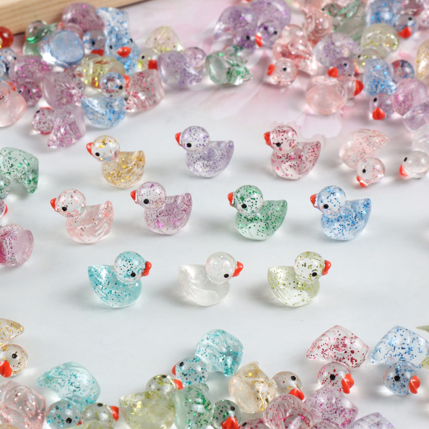 80 Pcs Mini Resin Ducks,10 Colors Sequin Miniature Ducks for DIY Projects Garden Dollhouse Aquarium Home Birthday Craft Party