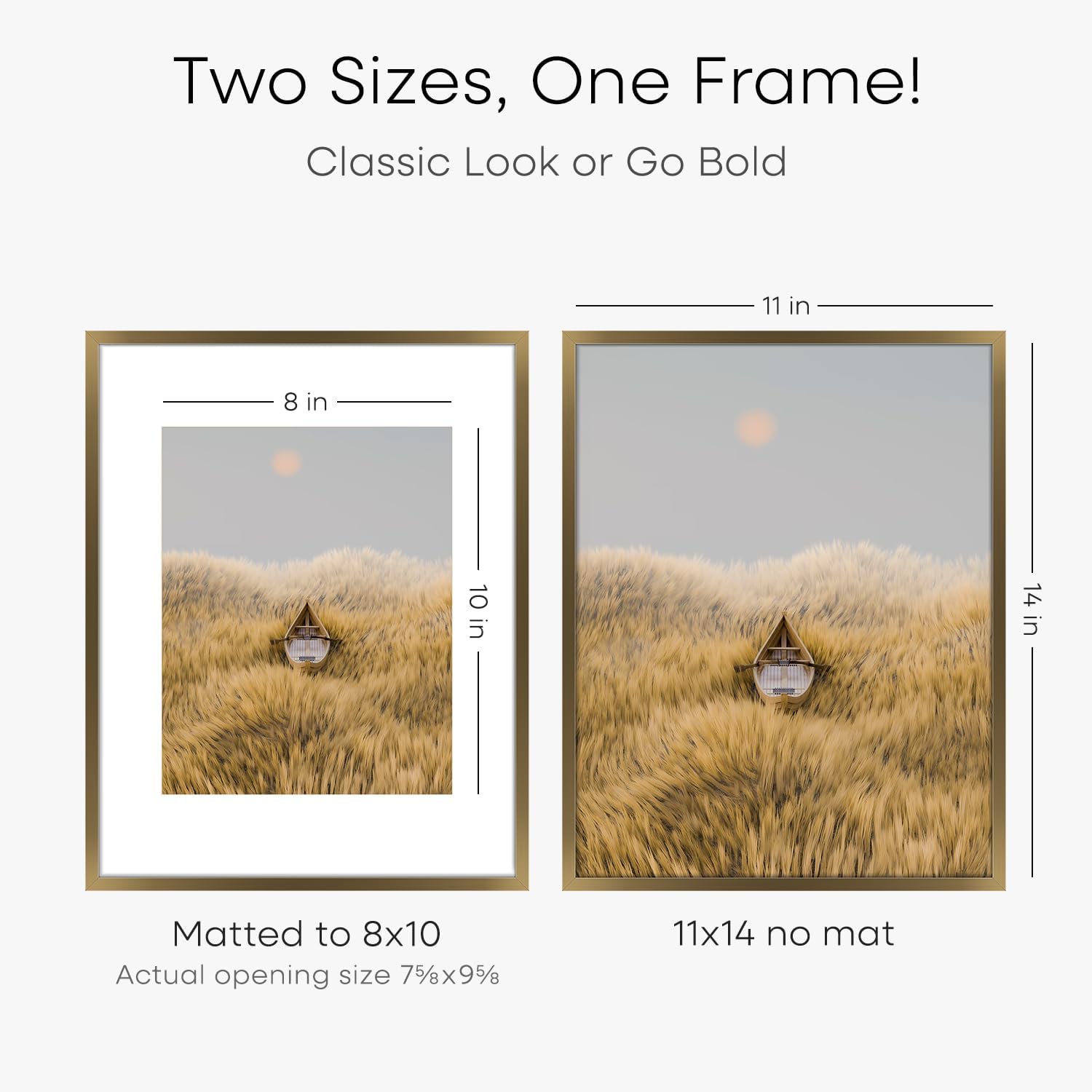 Homeforia 11x14 Bronze Picture Frame, High End Metal 11x14 Brass Frame with Mat 8x10, 11 x 14 Poster Frames Matted to 8 x 10 inch Photo, 11 by 14 Bronze Thin Frames, Tempered Glass, Wall Kit, Set of 4