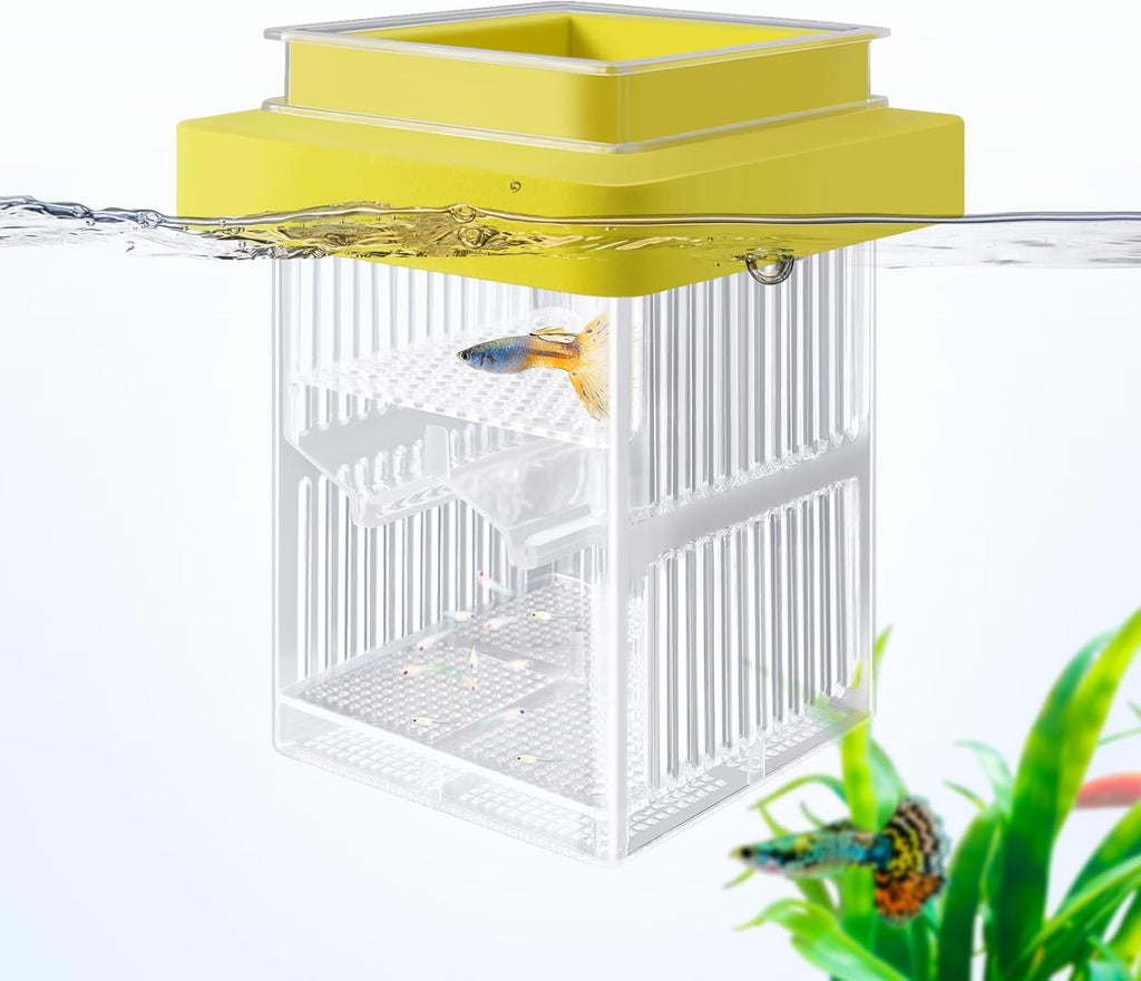 Floating Breeding Box for Fish Tank, Hatchery Incubator and Isolation Box Accessory, Fish Breeding Box with Divider for Baby Fish Shrimp Betta and Guppy