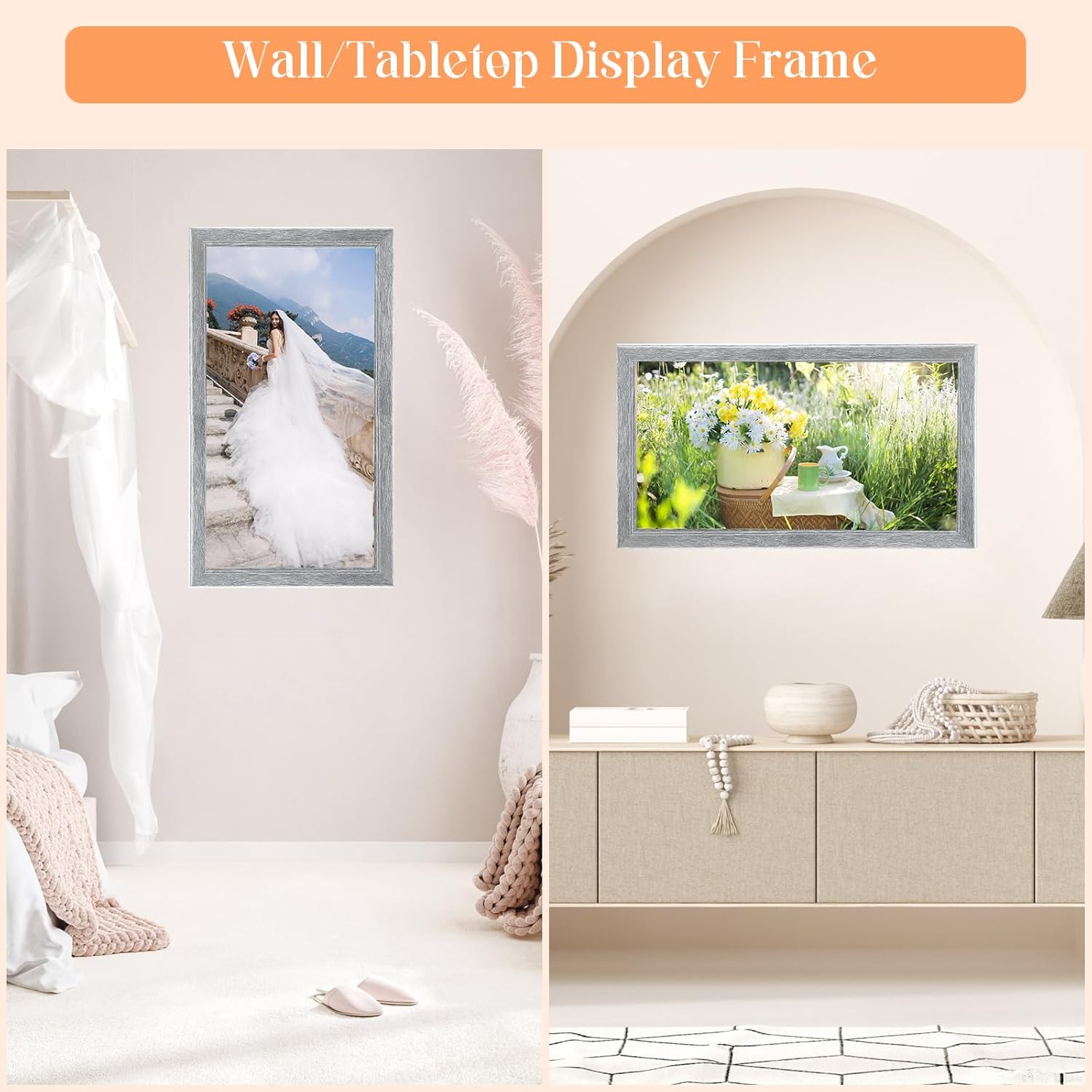 20x40 Wood Frame Gray, Rustic Natural Grey Wooden 40x20in Poster Picture Frame, Distressed 20 x 40inch Woodgrain Gallery Photo Frame with HD Plexiglass, Horizontal Vertical Wall Mounting Display 1pcs