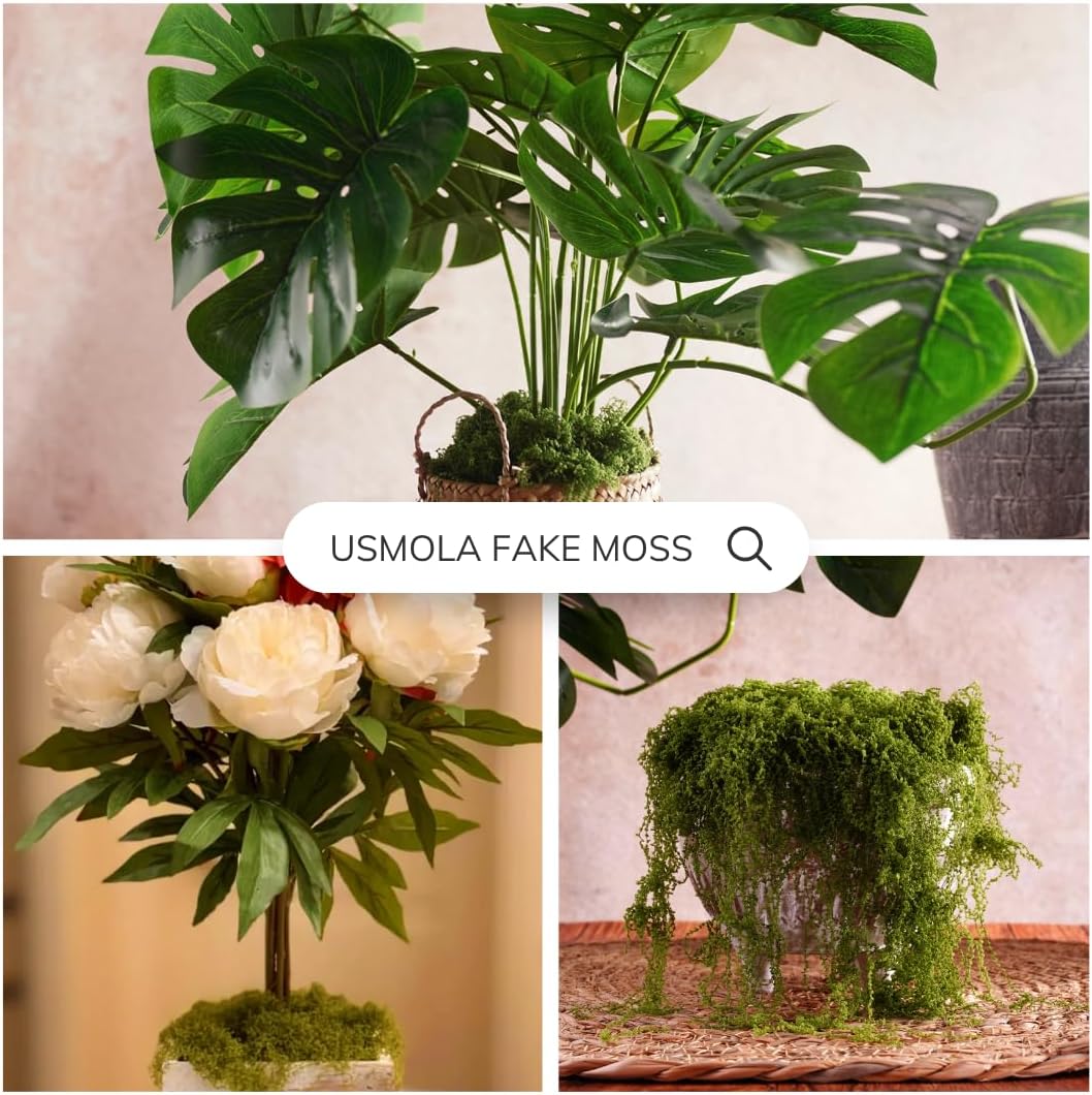 Fake Moss for Potted Plants Indoor, 7OZ Green Moss for Crafts - Realistic Faux Moss Decor for DIY, Terrariums, Fairy Gardens & Table Centerpieces - Craft Moss for Home Decor (Natural Green)