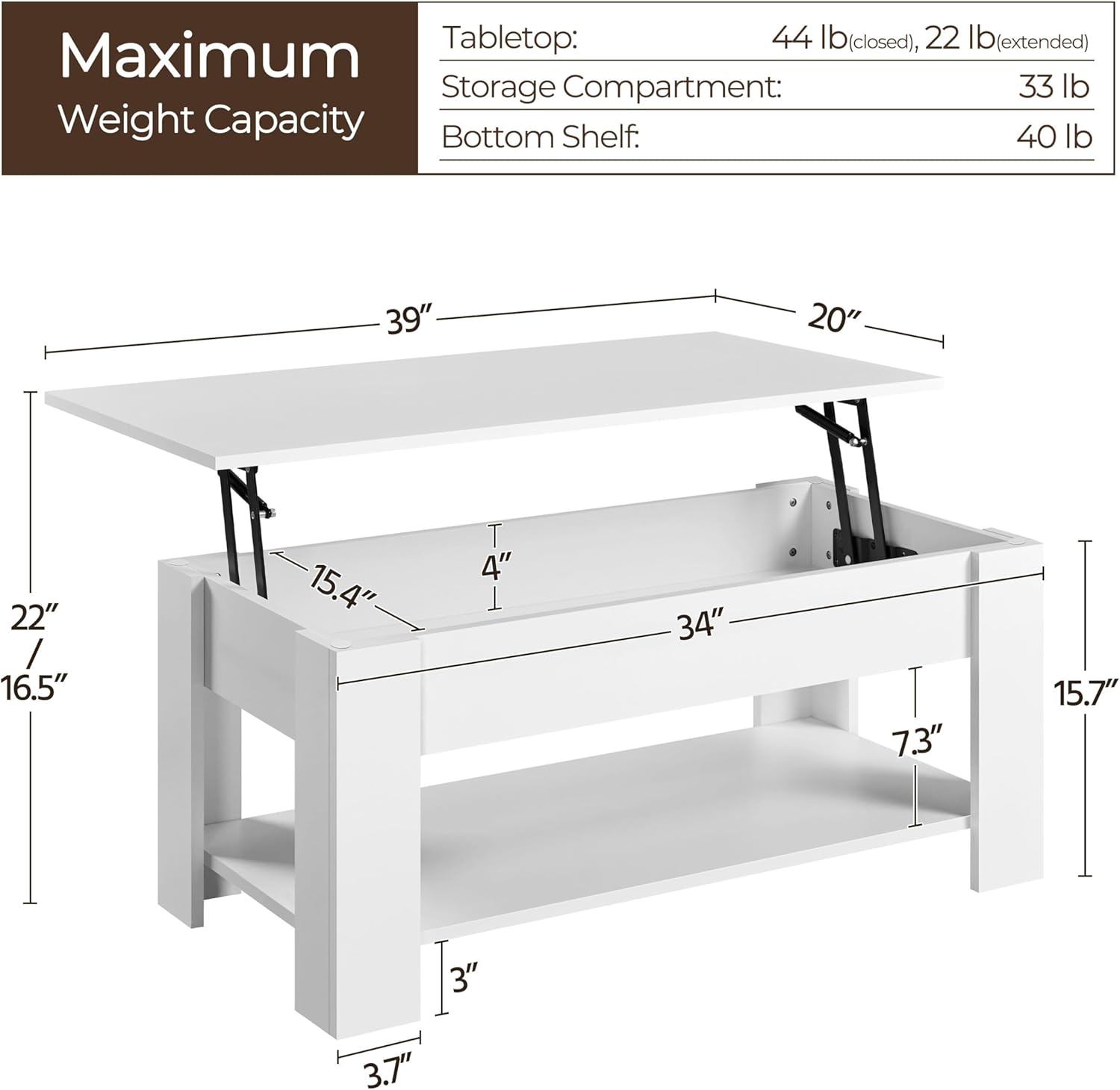 Yaheetech Lift Top Coffee Table w/Hidden Storage Compartment and Storage Shelf - Lift Tabletop for Living Room Reception Room, White