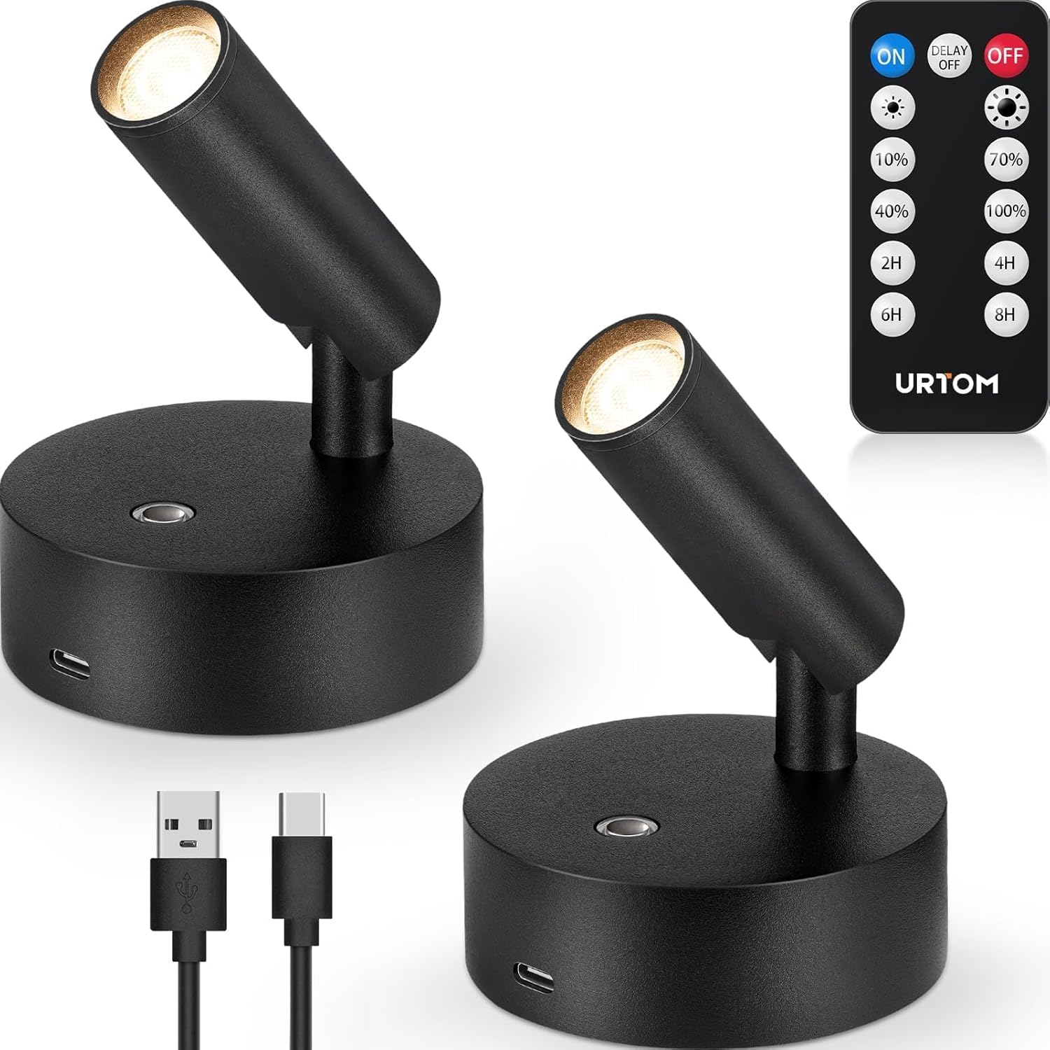LED Wireless Spotlights Indoor with Remote Rechargeable Uplights with Timer Dimmable CRI 90+ Picture Light Battery Operated Spot Lights Indoor Accent Uplighting for Plant Reading, 2 Pack
