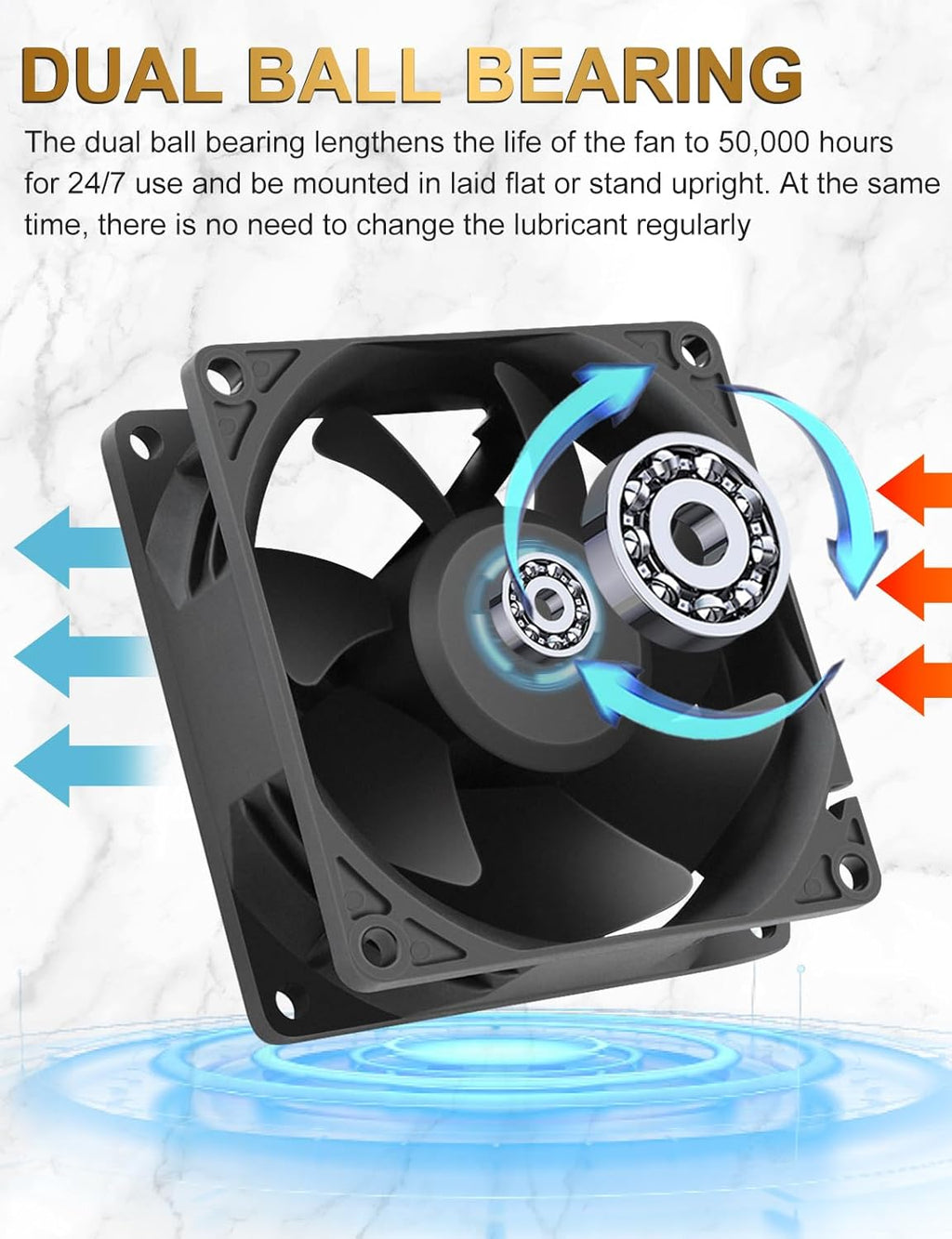 EC Axial Cooling Fan 80mm x 25mm AC 110V 120V 220V 240V Ball Bearing Low Watt for PC Case, Projector, Cabinet, RV Refrigerator Ventilation Cooling