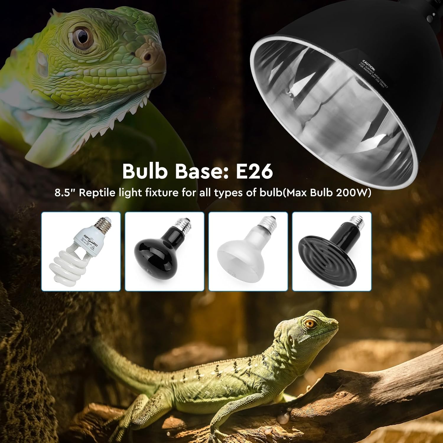 Deep Dome Light Fixture 8.5", Heat Lamp Max 200W, Tank Lighting Fixtures, UVB Reptile Light, Accessories 2 Packs E26
