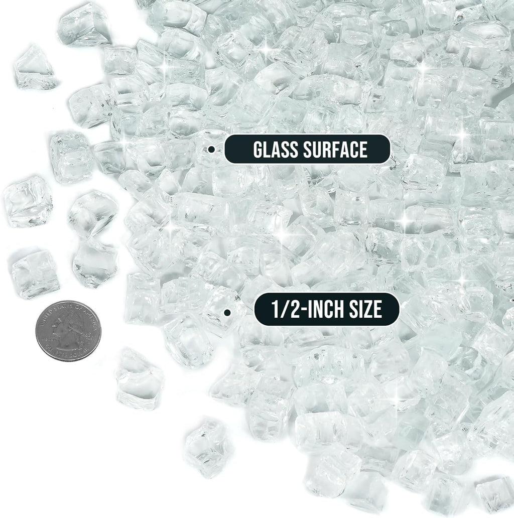 Skyflame High Luster 10-Pound Regular Fire Glass for Fire Pit Fireplace Garden Landscaping Platinum 1/2" Size