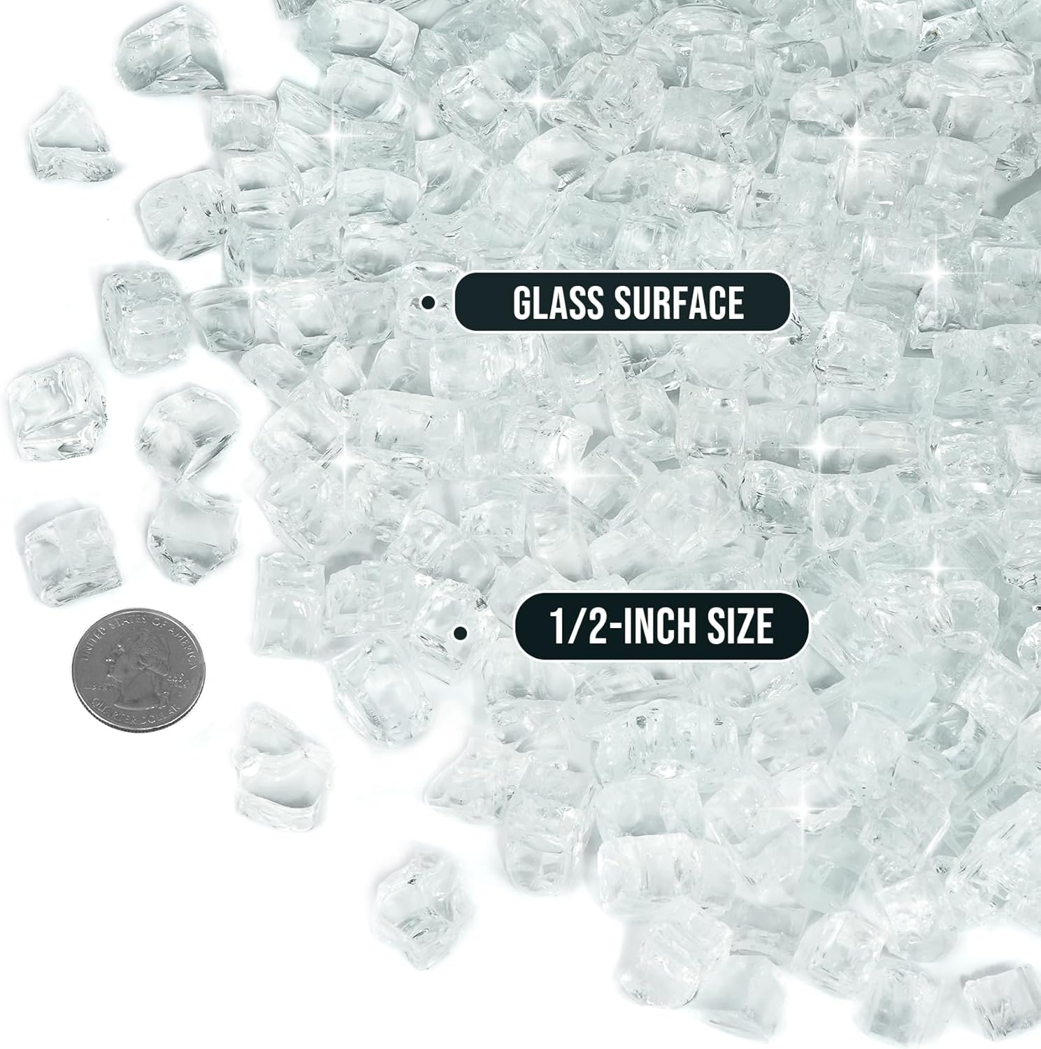 Skyflame High Luster 10-Pound Regular Fire Glass for Fire Pit Fireplace Garden Landscaping Platinum 1/2" Size