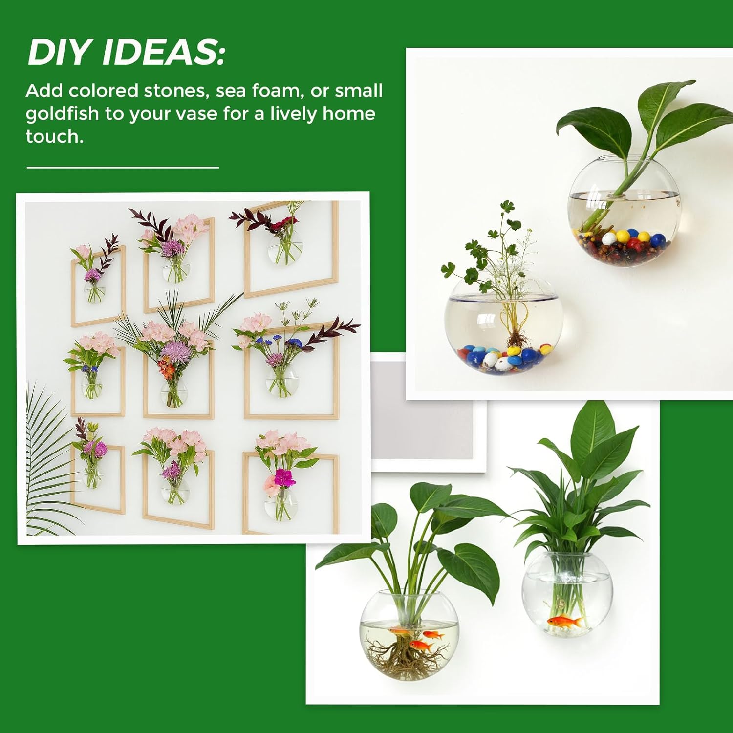 DomeStar 2PCS Wall Flower Vases, Wall Hanging Glass Planter Propagation Station Mounted Vases for Hydroponics Plants Propagation Living Room Office Home Decor