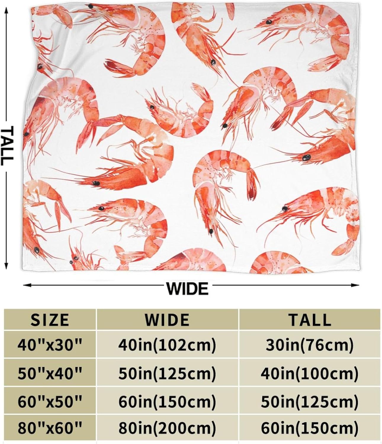 Shrimp Blanket Shrimp Throw Blanket Flannel Stuff Merch Cozy Decor Fleece Plush Fuzzy Warm Soft Lightweight Bedding Gifts for Girls Women Men Boy Couch Sofa 50"X40"