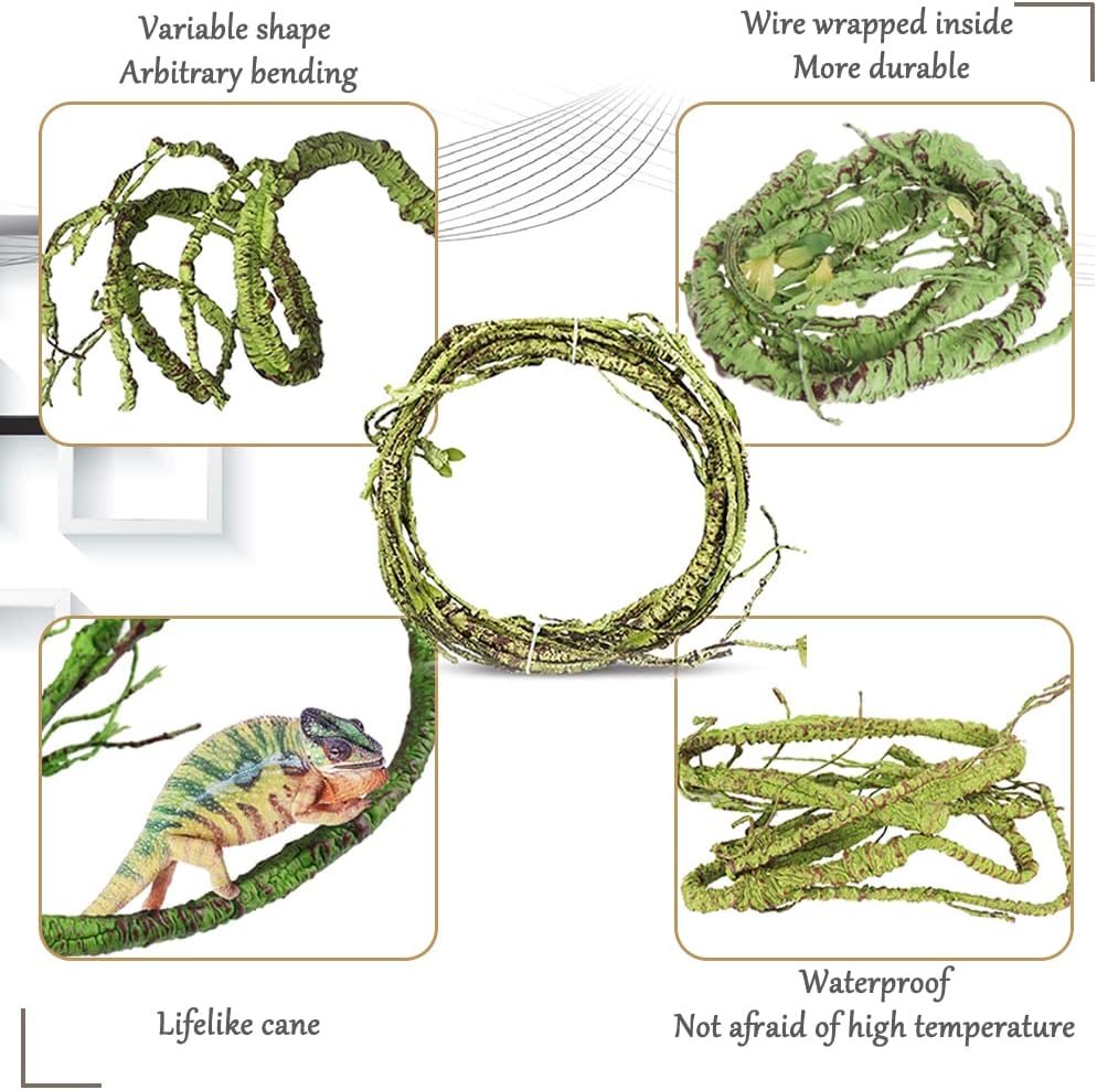 Hamiledyi Reptile Plants Bendable Jungle Climbing Vine Terrarium Branch Flexible Plastic Leaves Hanging Pet Habitat Decoration for Bearded Dragon Lizard Gecko Frog Snake Tank Accessories Decor