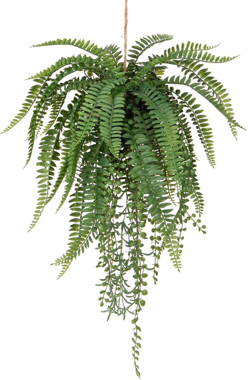 Large Fake Hanging Plants Mixed Fern Faux Hanging Plants Realistic Fake Plants with Hemp Rope Moss Artificial Hanging Plants Indoor for Home Bedroom Bathroom Porch Wall Window Sill Decor