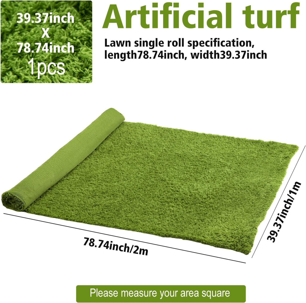 Artificial Grass Mat 4x3.3 Ft - Realistic & Soft Synthetic Turf, Fake Grass Carpet for Indoor Outdoor Use, Backyard, Patio, Balcony Decor (Fine Rain Green)