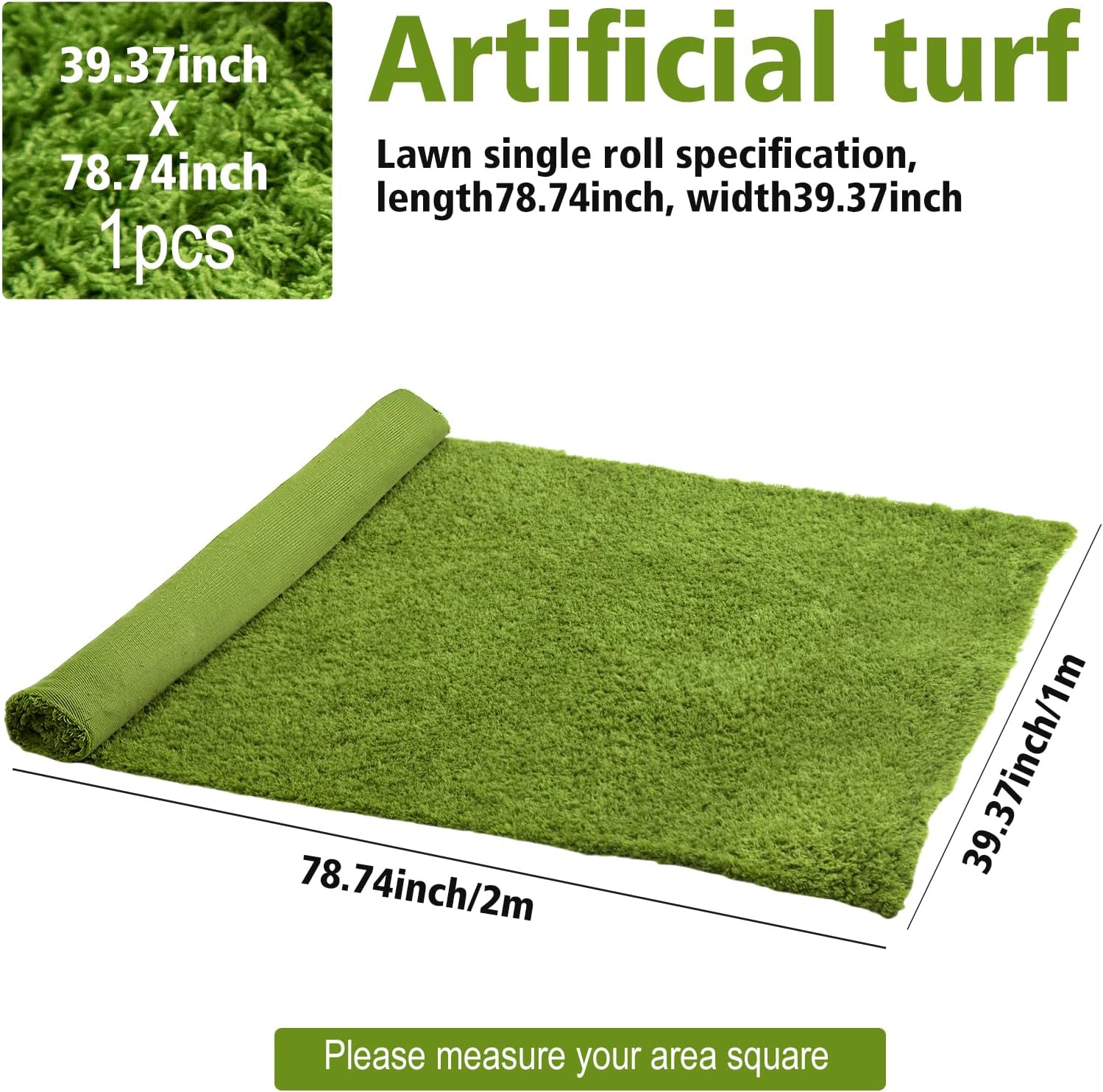 Artificial Grass Mat 4x3.3 Ft - Realistic & Soft Synthetic Turf, Fake Grass Carpet for Indoor Outdoor Use, Backyard, Patio, Balcony Decor (Fine Rain Green)