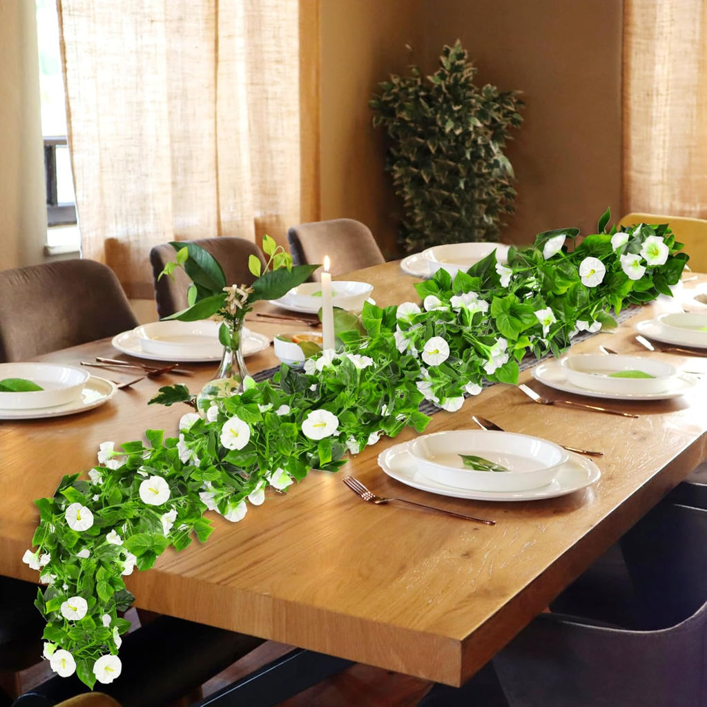 AirSun Artificial Morning Glory Flower Vines, 2pcs 15Feet Hanging Plants Silk Garland Fake Green Plant Home Garden Wall Fence Indoor Outdoor Wedding Birthday Decor