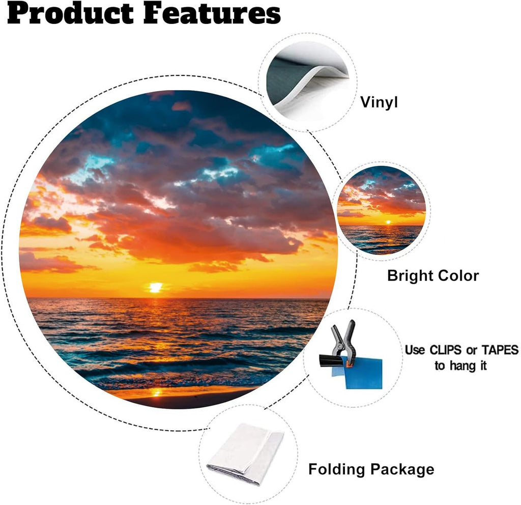 Yeele 7x5ft Seaside Sunset Backdrop Summer Beach Sunrise Scenery Photography Background Ocean Fire Clouds Dusk Landscape Home Decoration Wallpaper Portrait Photo Studio Props