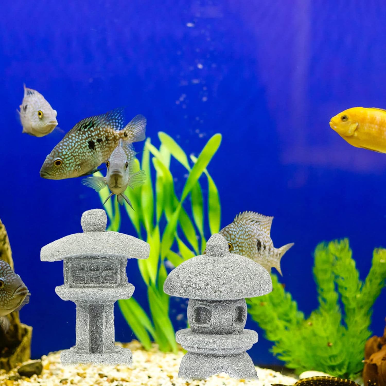 Yardwe Miniature Pagoda Statue 4Pcs Japanese Lantern Stone Statues for Zen Garden Micro Landscape and Fish Tank Decoration