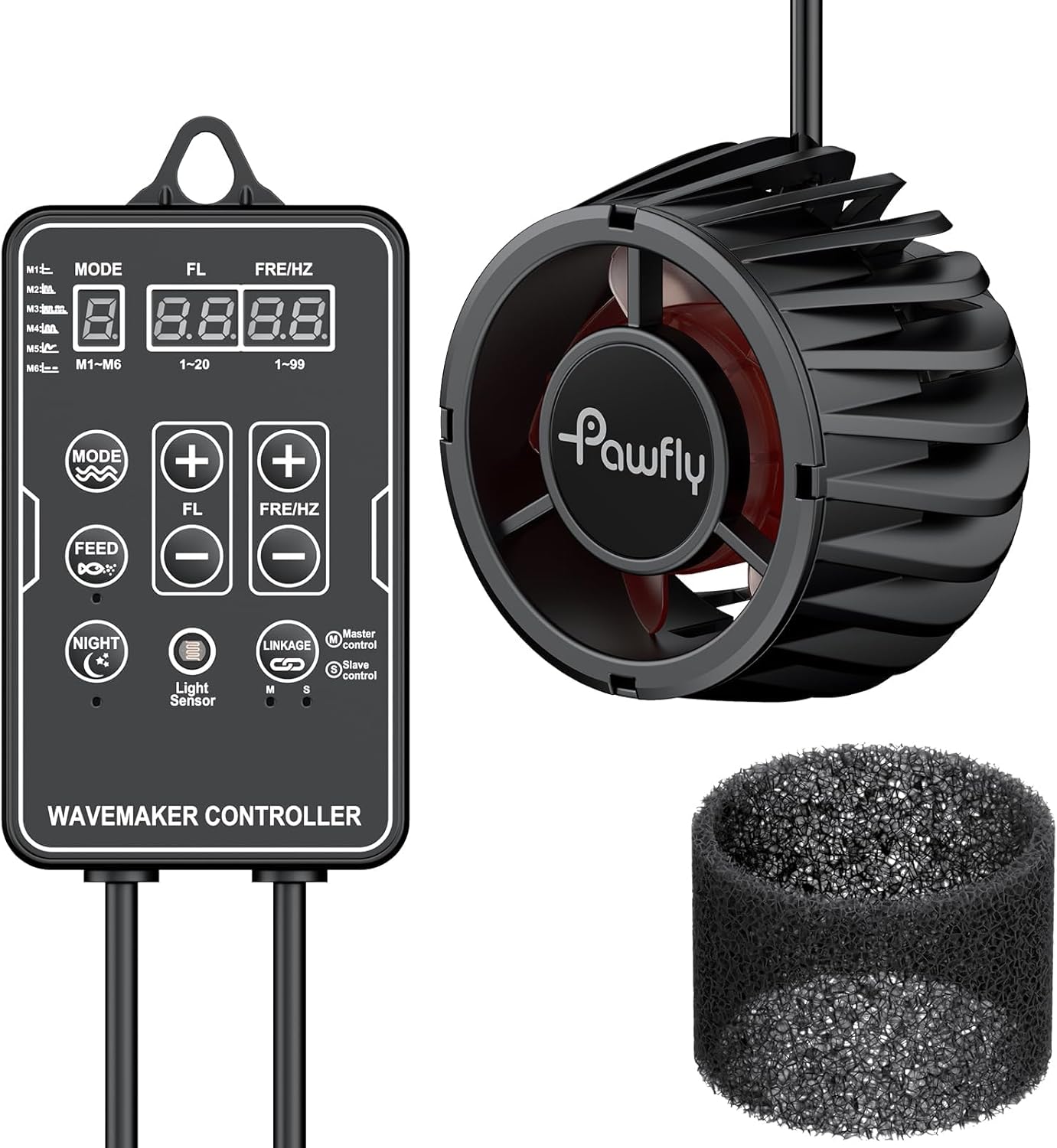 Pawfly 3400 GPH Wave Maker for Aquarium, DC 24V 20W Aquarium Powerhead with LED Controller, Quiet Submersible Wavemaker, Water Circulation Pump for 50-450 Gallon Freshwater Saltwater Tank