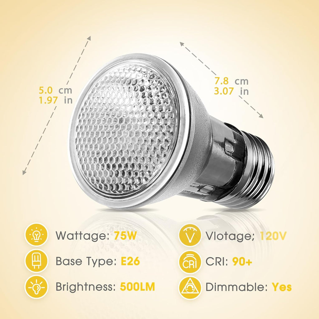 Briignite Reptile Heat Bulb 2 Pack, 75W UVA Reptile Light Bulbs, Dimmable Heat Lamp Bulbs Basking Spot Light Bulb for Reptiles, Amphibian, Bearded Dragon, Lizard, Chicken