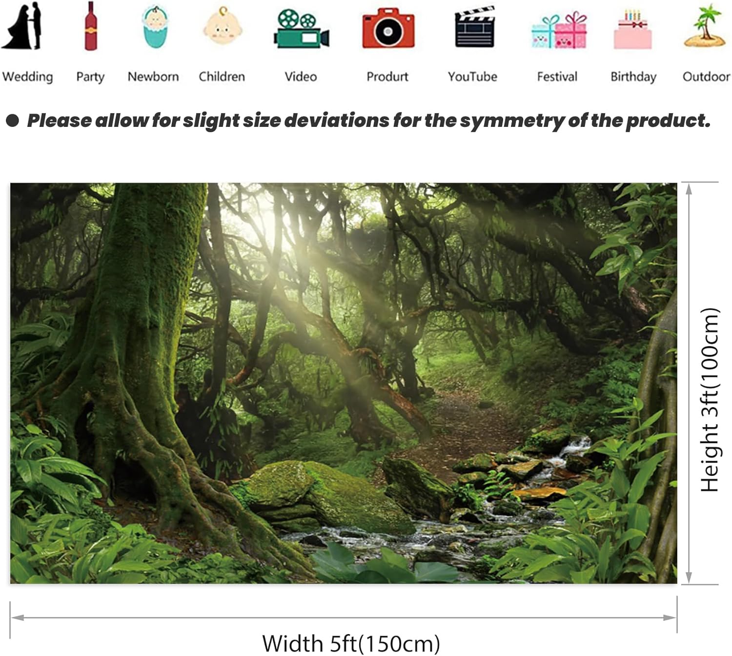 Renaiss Enchanted Jungle Forest Backdrop Fabric Greenery VBS Primary Forest Photography Background Rainforest Scenery Photo Backdrop Kids Adults Birthday Baby Shower Camping Decorations 5x3ft