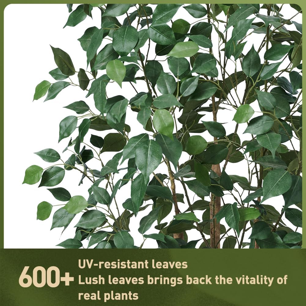 5ft Artificial Ficus Tree,Tall Faux Tree with Silk Leaves & Real Wood Trunk,UV Resistant Potted Fake Plant with Pebbles & Planter,Indoor Outdoor Floor Plant for Home,Living Room,VN129