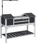 PawHut Tortoise Habitat with Adjustable Lamp Holder, Wooden Tortoise Enclosure with Storage Shelf, Dual Main Houses, Attached Tray, Openable Lid, Gray