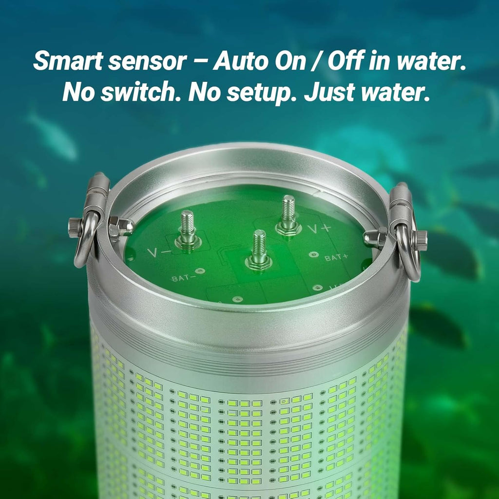 Rechargeable Underwater Fishing Light, Built-in Battery & Cordless, Remote Dimmable, Auto-On in Water, IP68 Waterproof, Multi-Color, Suitable for Boat, Dock, Freshwater, and Saltwater
