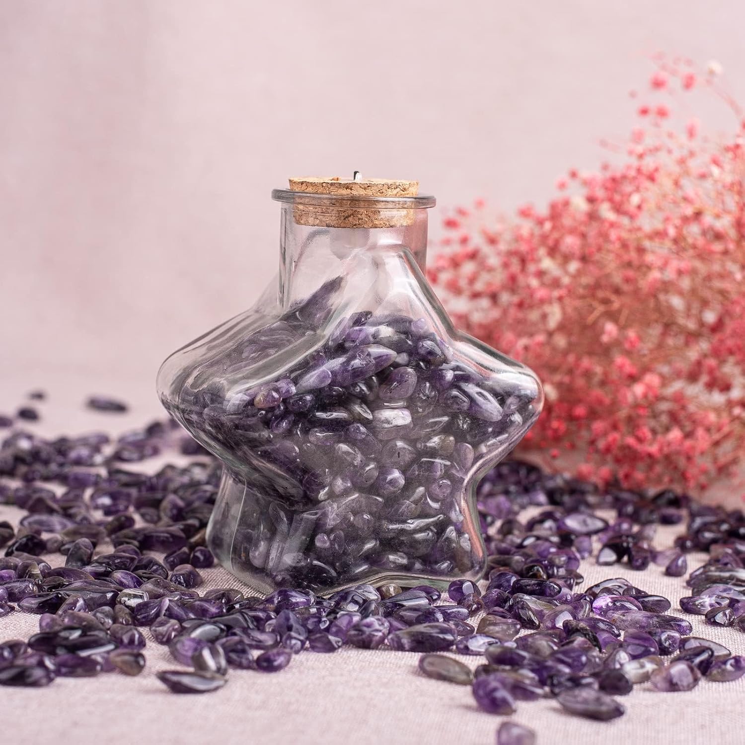 Polished Amethyst Crystal Chips 200 Pcs - 0.3" 10 oz Tumbled Stone Chips Crushed Sea Glass Stones Healing Reiki Crystal Making Home Decoration
