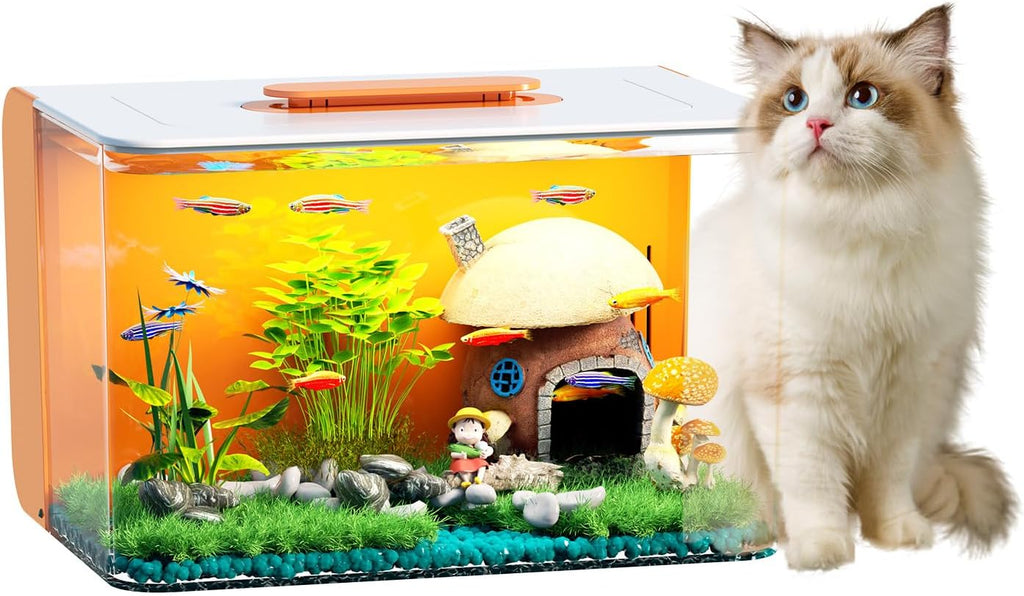 2.5 Gallon Fish Tank Small Aquarium Starter Kit with Hidden Filtration, 3 Color Light, Self Cleaning Nano Tank for Betta, Shrimp, Guppy, Angelfish