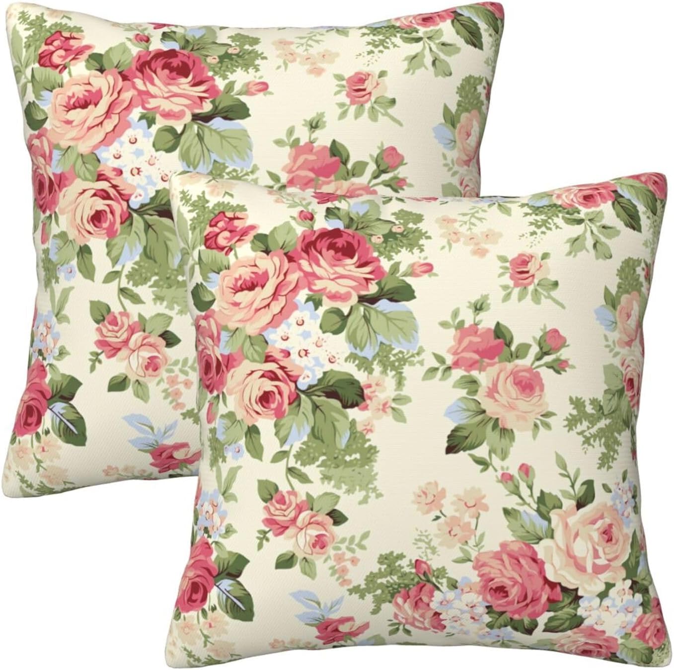 Vintage Roses Floral Throw Pillow Covers Set of 2 Ultra-Soft All-Season Pillow Shams with Hidden Zipper,Durable for Sofa Bed Car Decor & Gift 18x18IN