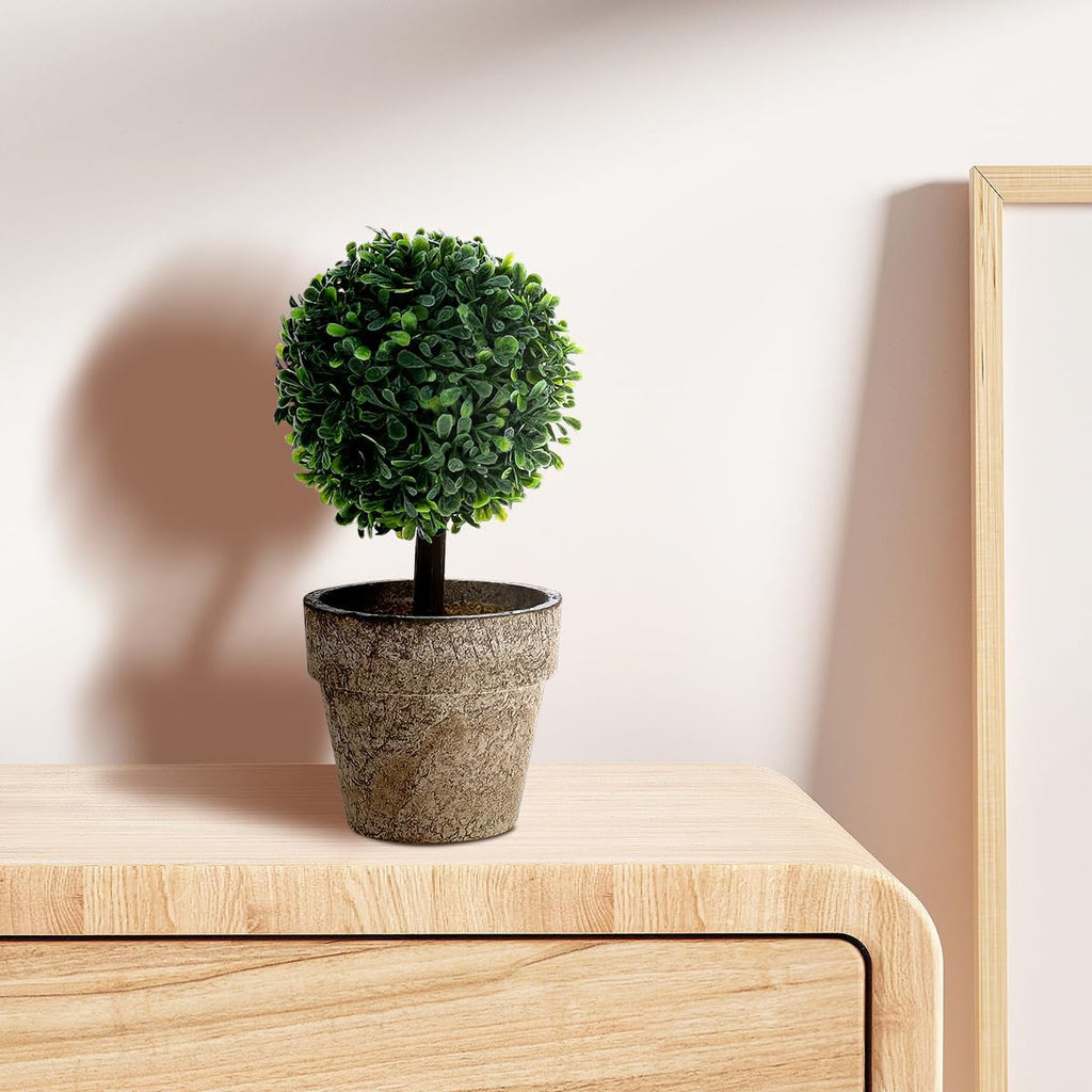 Woration Artificial Green Grass Ball Potted Fake Shrubs Big & Small Ball Plant Decoration Faux Small Boxwood Topiary Home Office Desk Table Room, 2 Pack