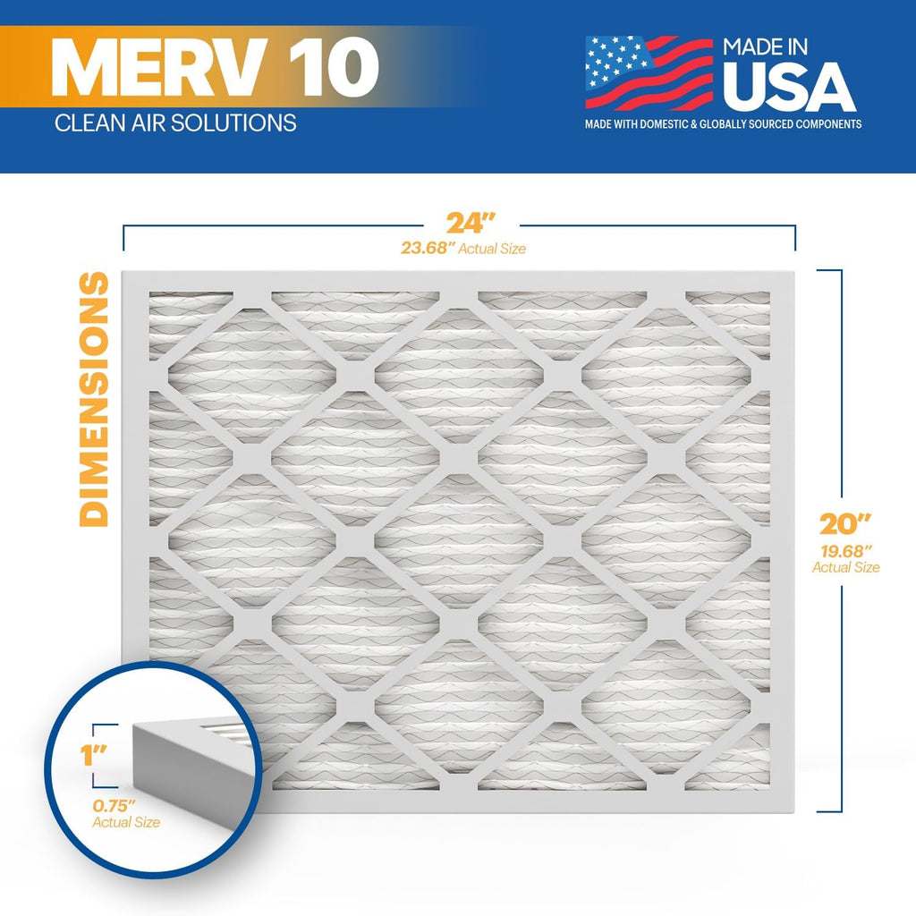 BNX TruFilter 20x24x1 MERV 10 (2-Pack) AC Furnace Air Filter - MADE IN USA - Pleated Air Conditioner HVAC AC Furnace Filters - Removes Odor, Mold, Bacteria, Smoke