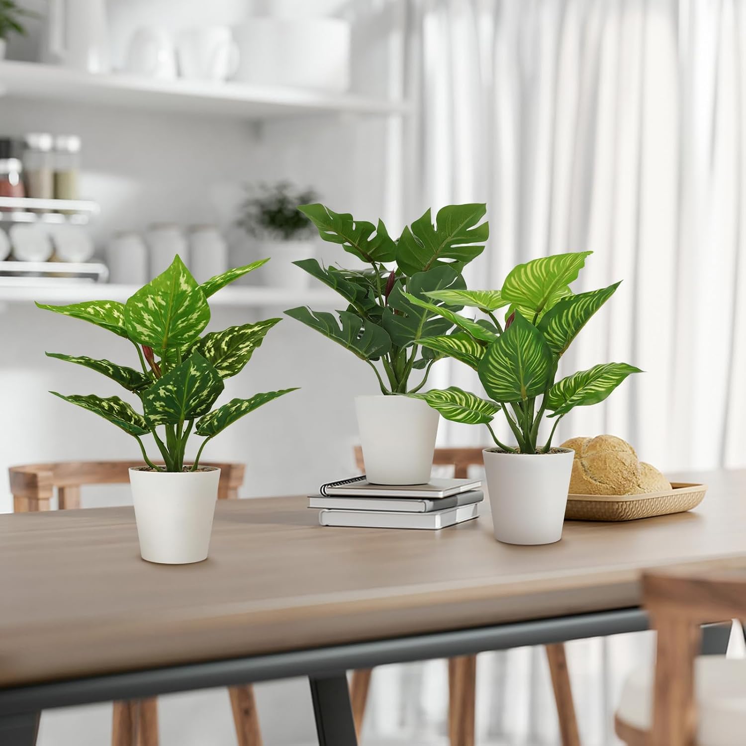 11.8 Inch 3 Pcs Small Fake Plants Artificial Potted Plant Indoor Faux Tropical Plant for Home Office Table Shelf Desktop Décor