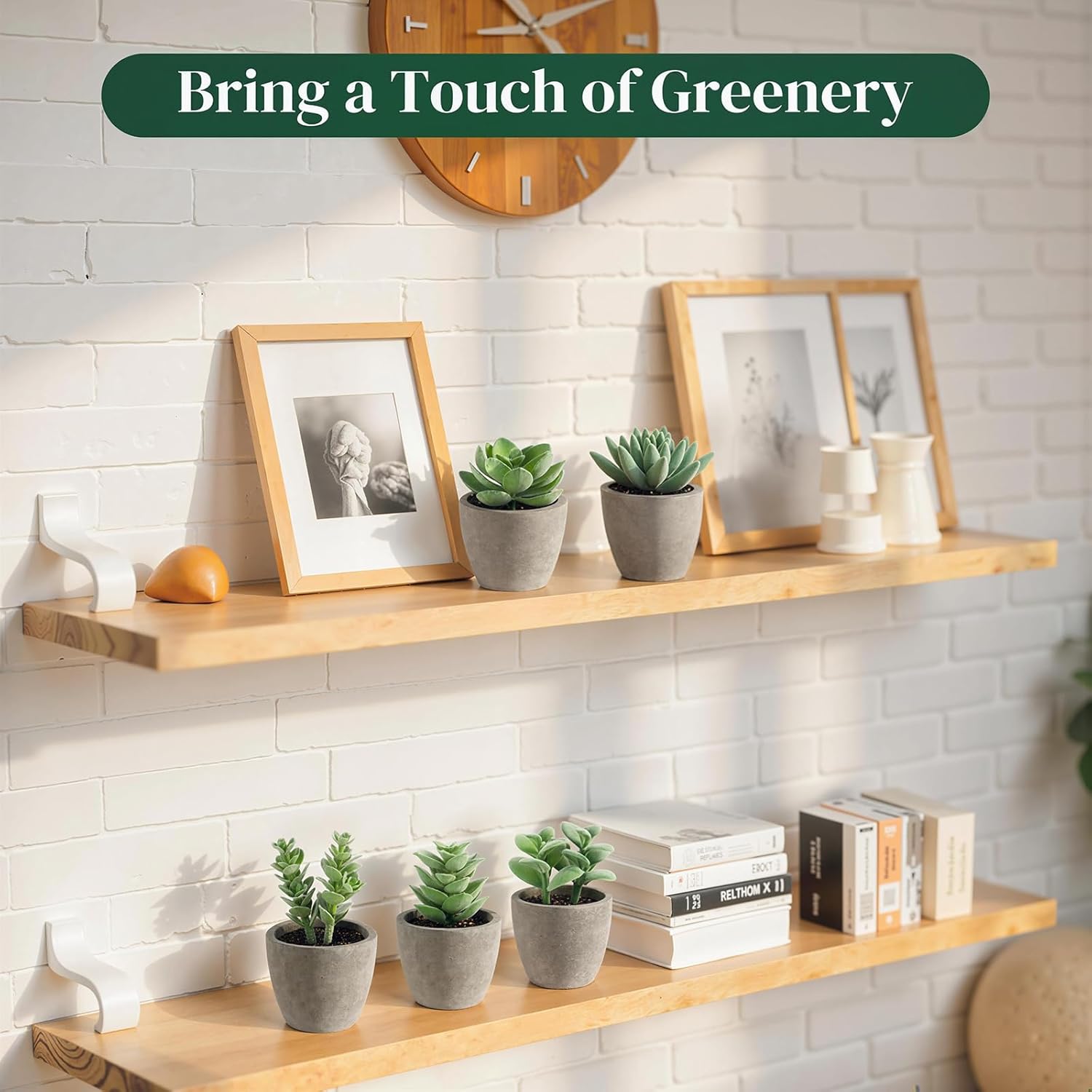 DomeStar 6PCS Small Fake Plants, Artificial Succulents Plants for Home Office Bathroom Kitchen Decor Green