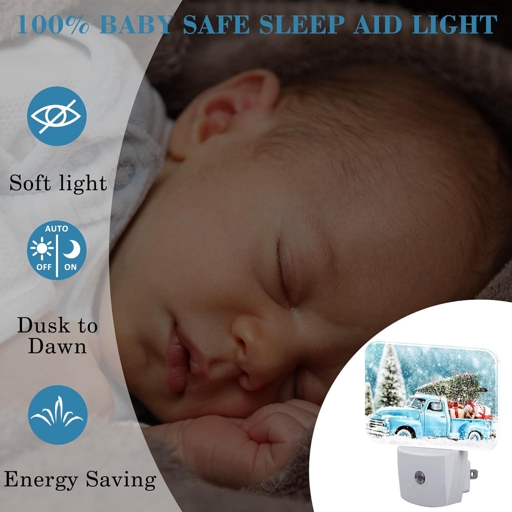 Christmas Blue Truck Night Light Plug into Wall, Christmas Tree Night Light with Dusk to Dawn Sensor for Kid Girls Boys Women Men Bedroom, Hallway, Kitchen, Bathroom, Stairs Decor
