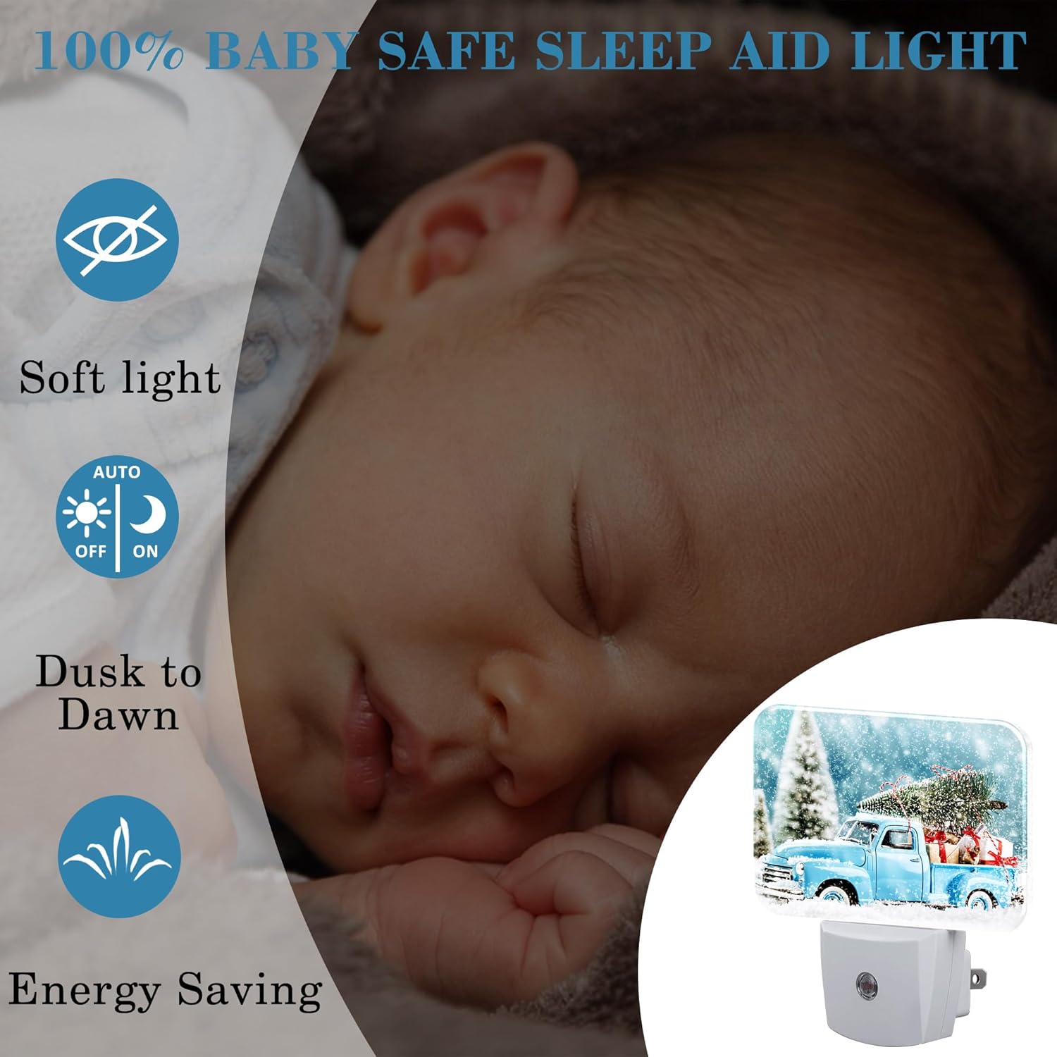 Christmas Blue Truck Night Light Plug into Wall, Christmas Tree Night Light with Dusk to Dawn Sensor for Kid Girls Boys Women Men Bedroom, Hallway, Kitchen, Bathroom, Stairs Decor