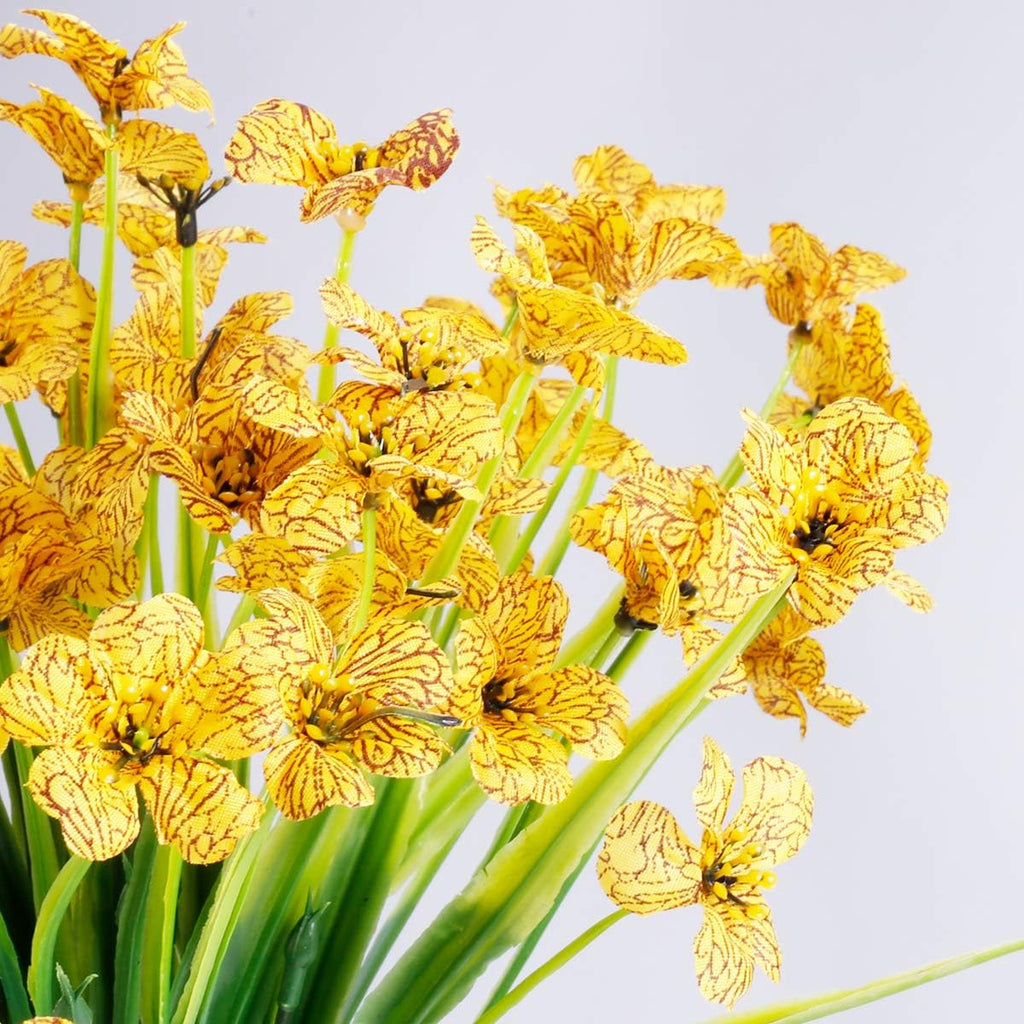 12 Bundles Artificial Flowers Outdoor UV Resistant Flowers No Fade Faux Plastic Plants Garden Porch Window Box Decorating (Yellow)
